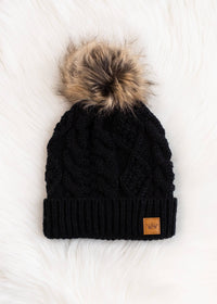 Black Cable Knit w/ Natural Pom Hat