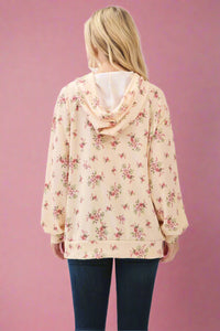 Floral Ribbed Hoodie - Butter