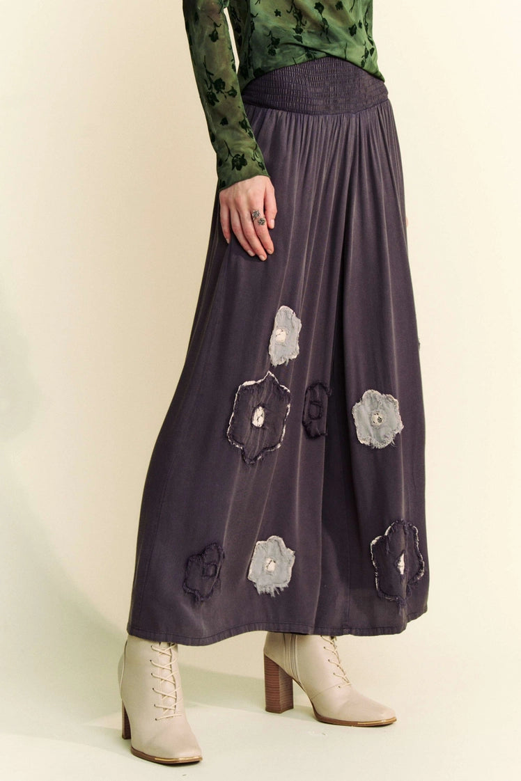 Garment Washed Floral Pant - Charcoal