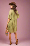 Floral Print V-Neck Mini Dress - Green