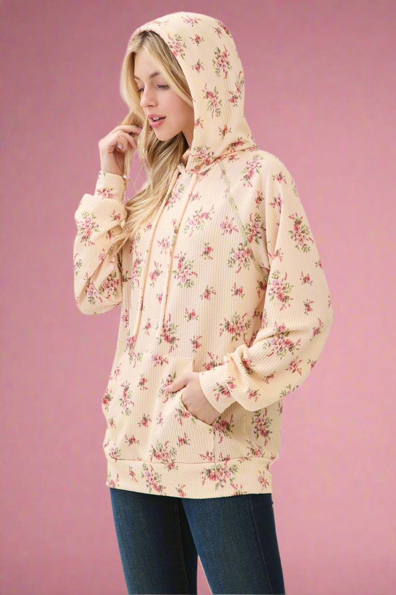 Floral Ribbed Hoodie - Butter