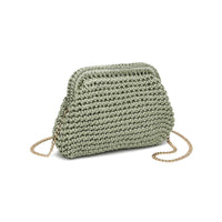 Anastasia Straw Clutch With Chain Strap - Sage