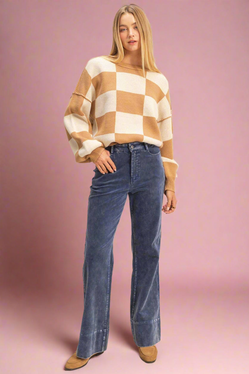 Mineral Washed Flare Pants - Blue