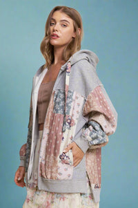 Multi Pattern Patchwork Zipper Hoodie