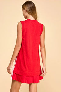 Mixed Media Side Striped Dress - Red