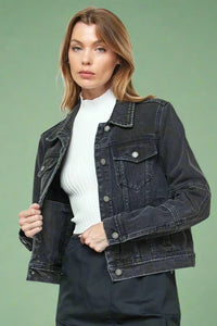 Cropped Denim Jacket - Black