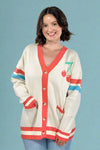 Oversized Cherry Varsity Cardigan - Cream