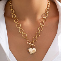 Hammered Heart Front Toggle Necklace - Gold