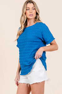 Textured Short Sleeve Top - Denim