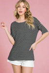 Casual Short Sleeve Stripe Top - Black