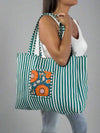Reversible Quilted Tote Bag - Teal