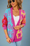 Abstract Multi Print Open Cardigan - Rose