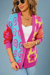 Abstract Multi Print Open Cardigan - Rose