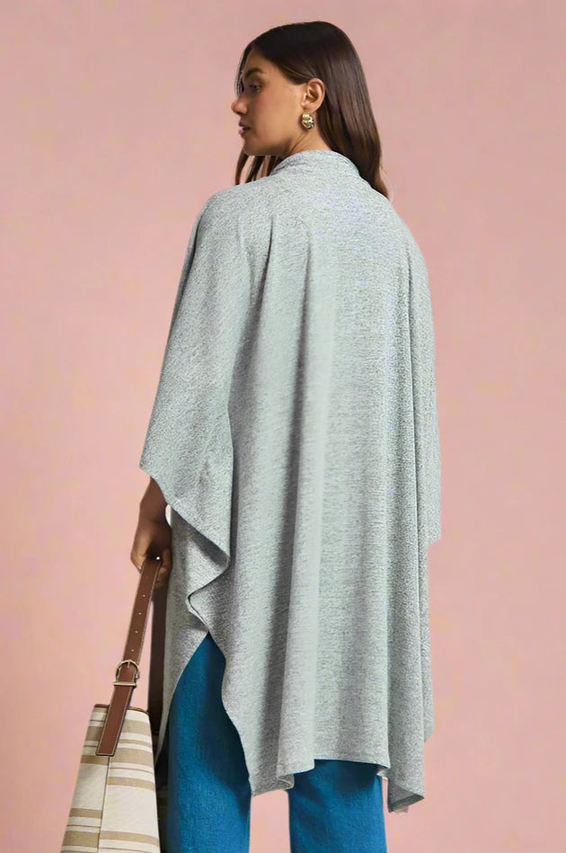 Flowy Draped Poncho - Heather Grey