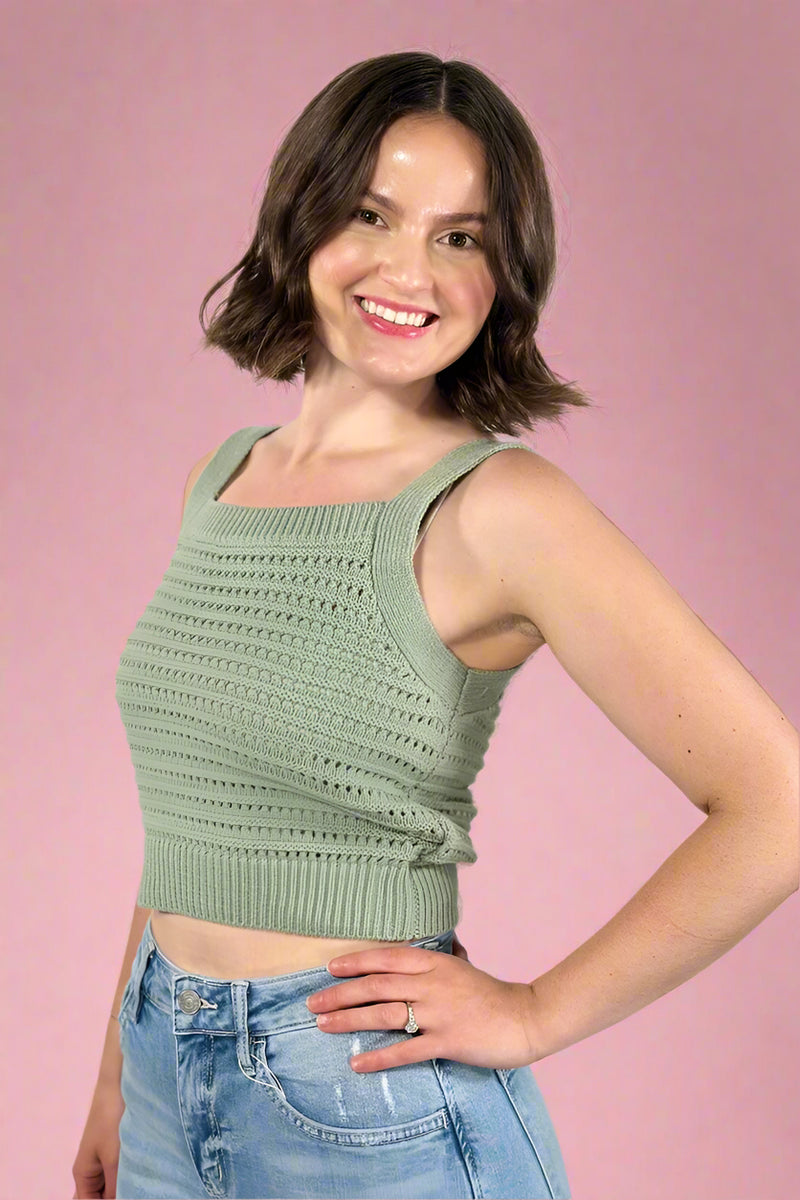 Thick Strap Square Neck Tank - Sage Green