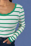 Scalloped Edge Striped Ribbed Sweater - Bright Green