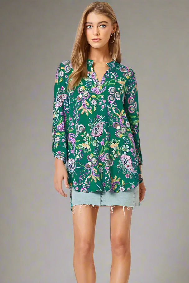 Lizzy Top - Teal Paisley