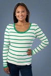 Scalloped Edge Striped Ribbed Sweater - Bright Green