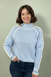 Contrast Trim Knit Sweater - Light Blue