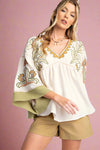 Embroidered Gauzy Top - Sage