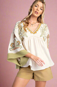 Embroidered Gauzy Top - Sage