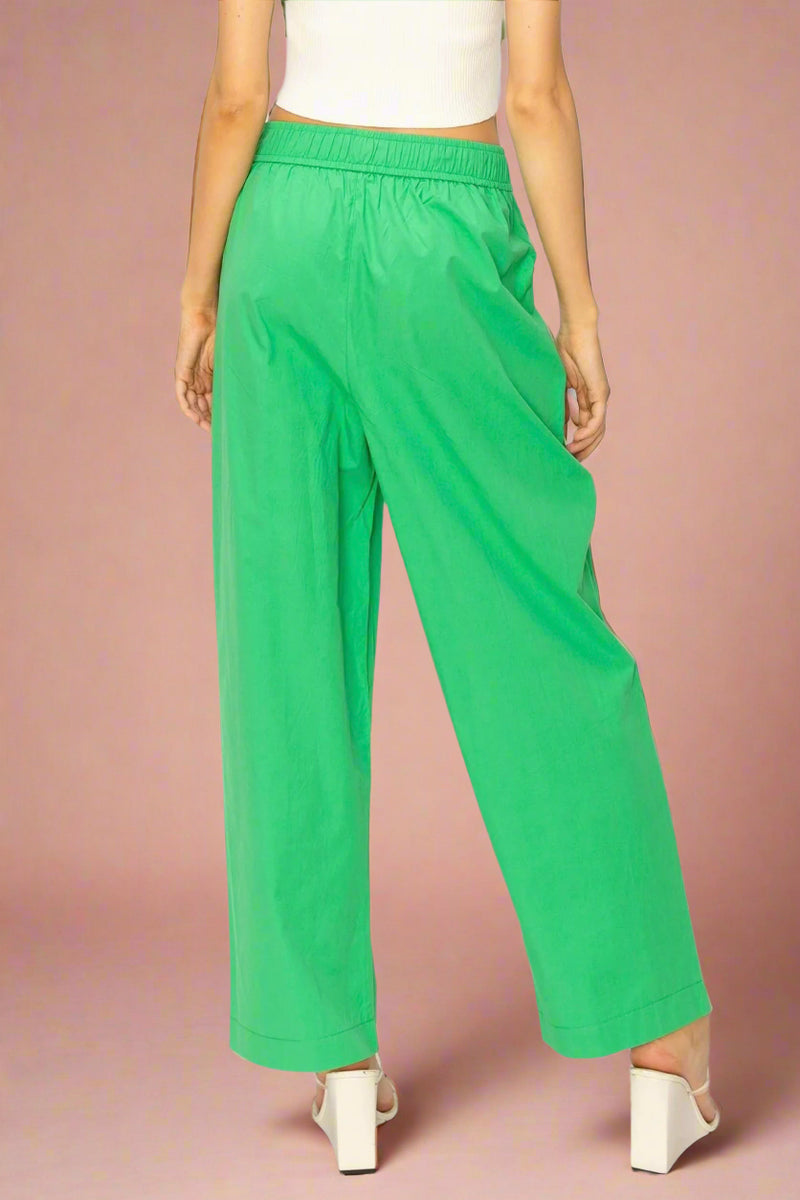 Poplin High Waist Pants - Green