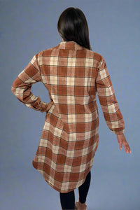 Rust, Cream & Brown Plaid Long Flannel