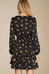 Tiger Print Surplice Dress - Black