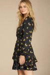 Tiger Print Surplice Dress - Black