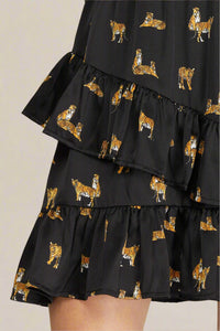 Tiger Print Surplice Dress - Black