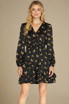 Tiger Print Surplice Dress - Black