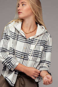 Plaid Hooded Button-Up - Ivory