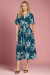 Floral Zip Front Midi Dress - Blue