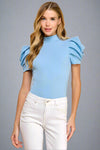Short Puff Sleeve Bodysuit - Sky Blue