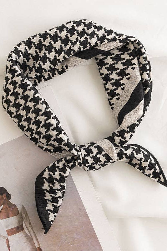 Classic Houndstooth Square Scarf - Black