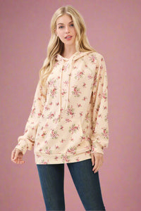 Floral Ribbed Hoodie - Butter