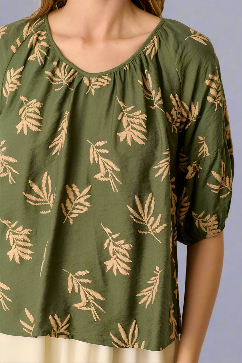 Printed Short Sleeve Top - Dusty Green