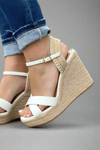 Lorita Cross Strap Wedge - White