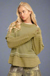 Chunky Layered Ribbed Knit Sweater - Olive