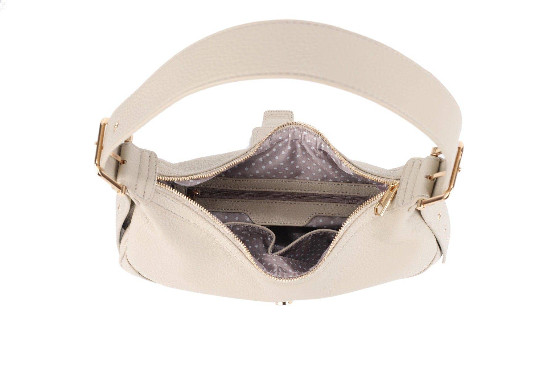 Marissa Buckle Shoulder Hobo Bag - Beige