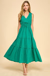 V Neck Elastic Waist Dress - Green
