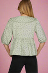 Polka Dot Print Collar Top - Slate