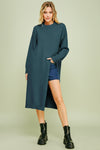 Asymmetric Split Knit Dress - Teal