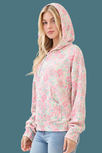 Floral Ribbed Quarter-Zip Hoodie