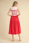 Mixed Media Striped Midi Dress - Red