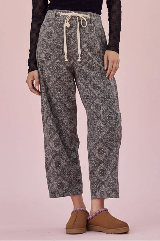 Paisley Printed Corduroy Pants - Navy