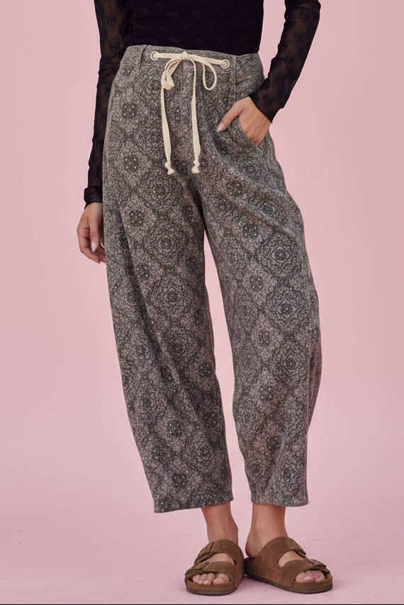 Paisley Printed Corduroy Pants - Navy