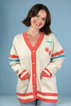 Oversized Cherry Varsity Cardigan - Cream