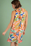 Tropical Print Halter Dress - Orange
