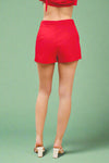 Piped Side Zipper Shorts - Red